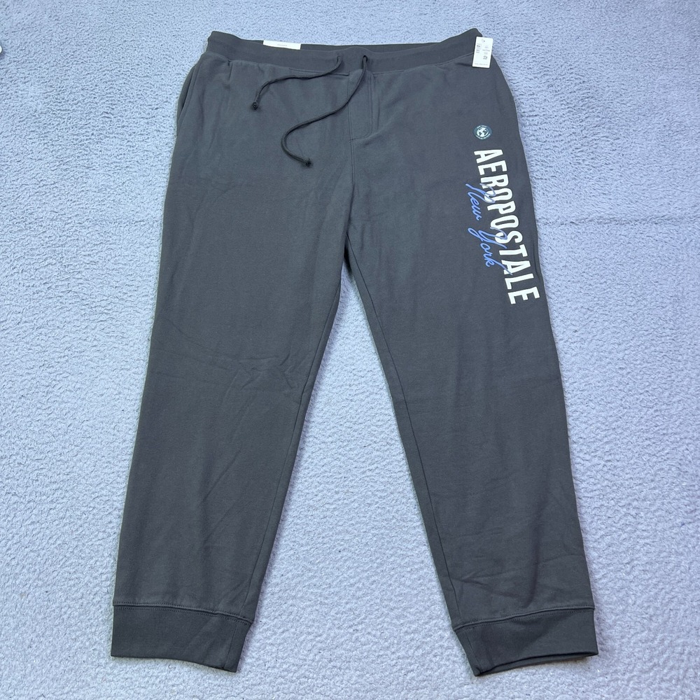 NEW Aeropostale New York Jogger Sweatpants Mens 2XL Gray Antique Tin Fleece Pant